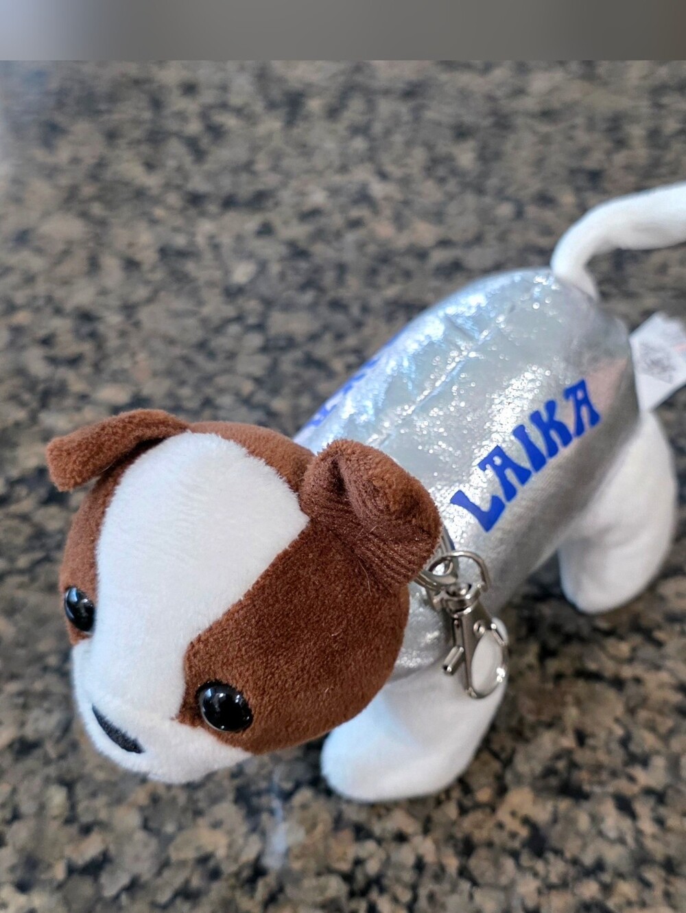 Laika Space Dog Plush keychain Stuffed Animal Silver Suit Astronaut NASA rare